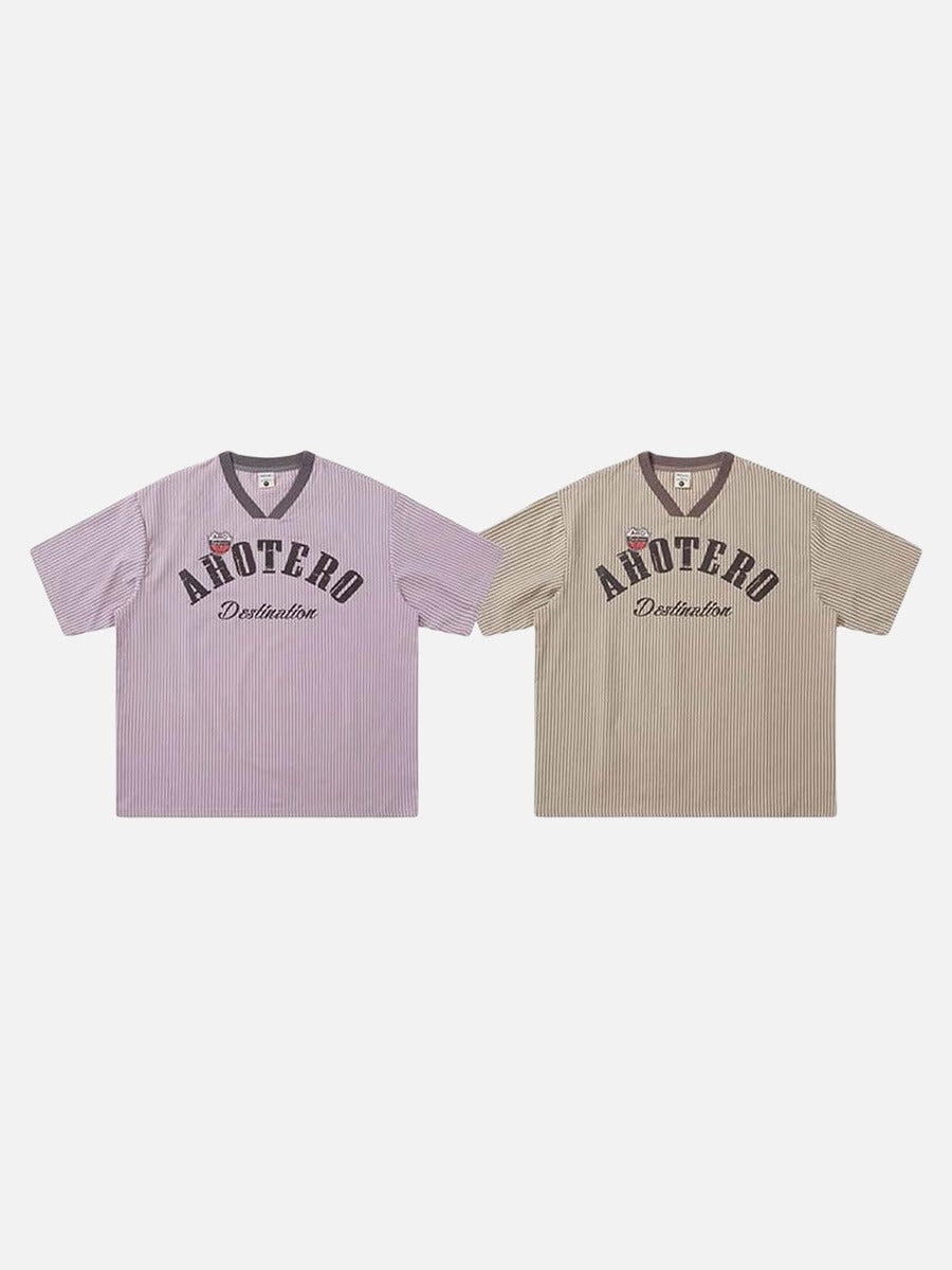 DAXUEN Loose-fitting short-sleeved V-neck T-shirt with graphic