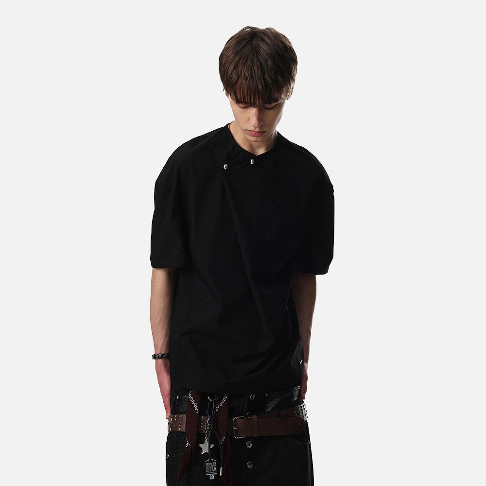 DAXUEN Asymmetrical snap button short-sleeved T-shirt
