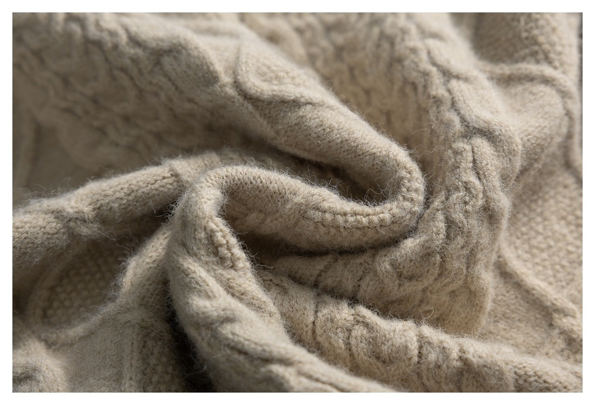 DAXUEN beige cable knit full-zip cardigan sweater