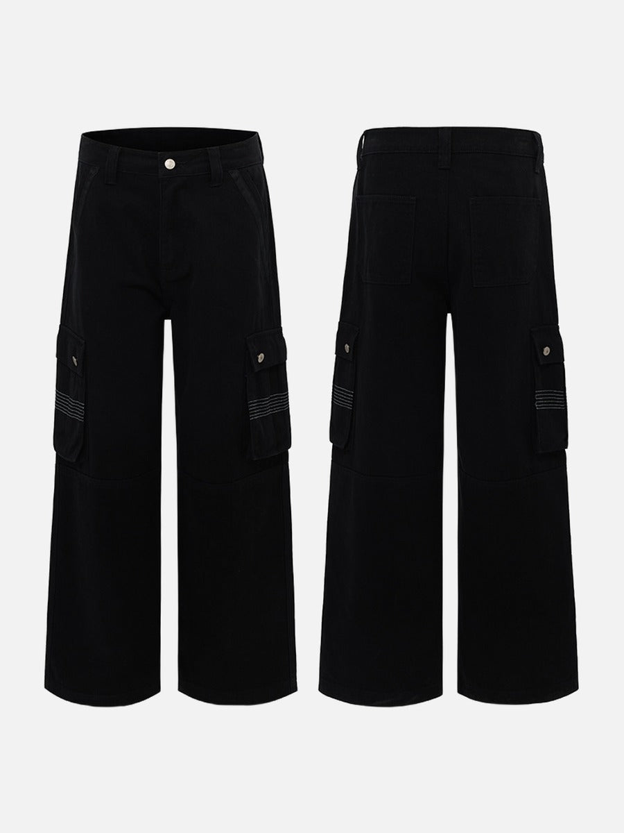 Black Wide-Leg Cargo Pants with Flap Pockets