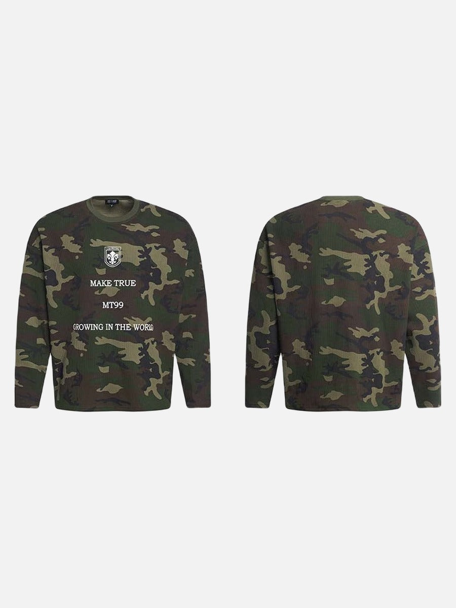 DAXUEN Camouflage long-sleeved crew neck T-shirt