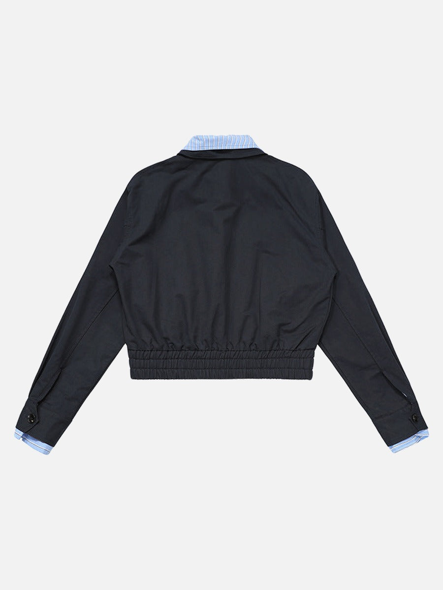 DAXUEN Cropped bomber jacket with striped collar and cuffs