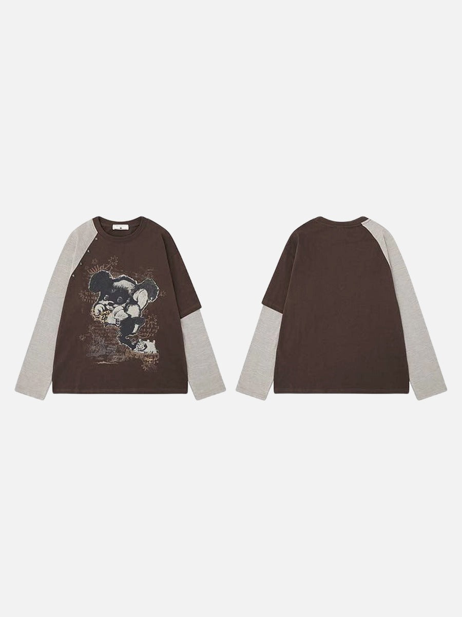 DAXUEN Distressed bear graphic long sleeve t-shirt