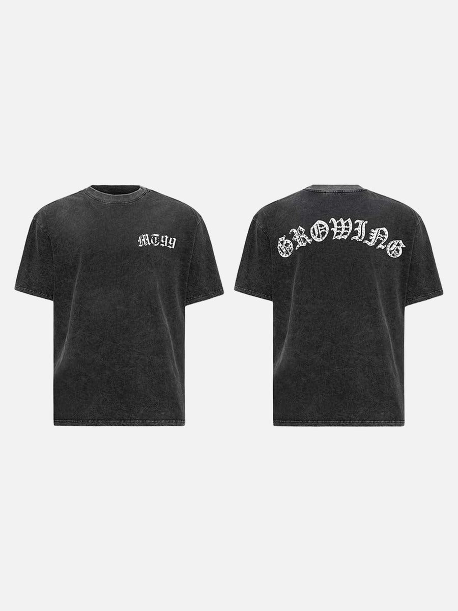 DAXUEN Distressed charcoal grey graphic t-shirt with gothic prints