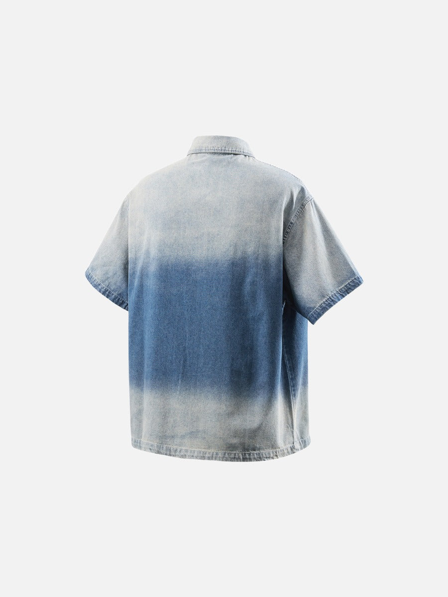 DAXUEN Short-sleeved gradient denim shirt — model photo