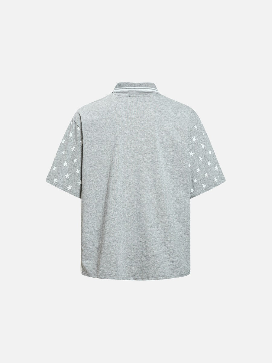 DAXUEN Grey marl short-sleeved polo shirt with star print