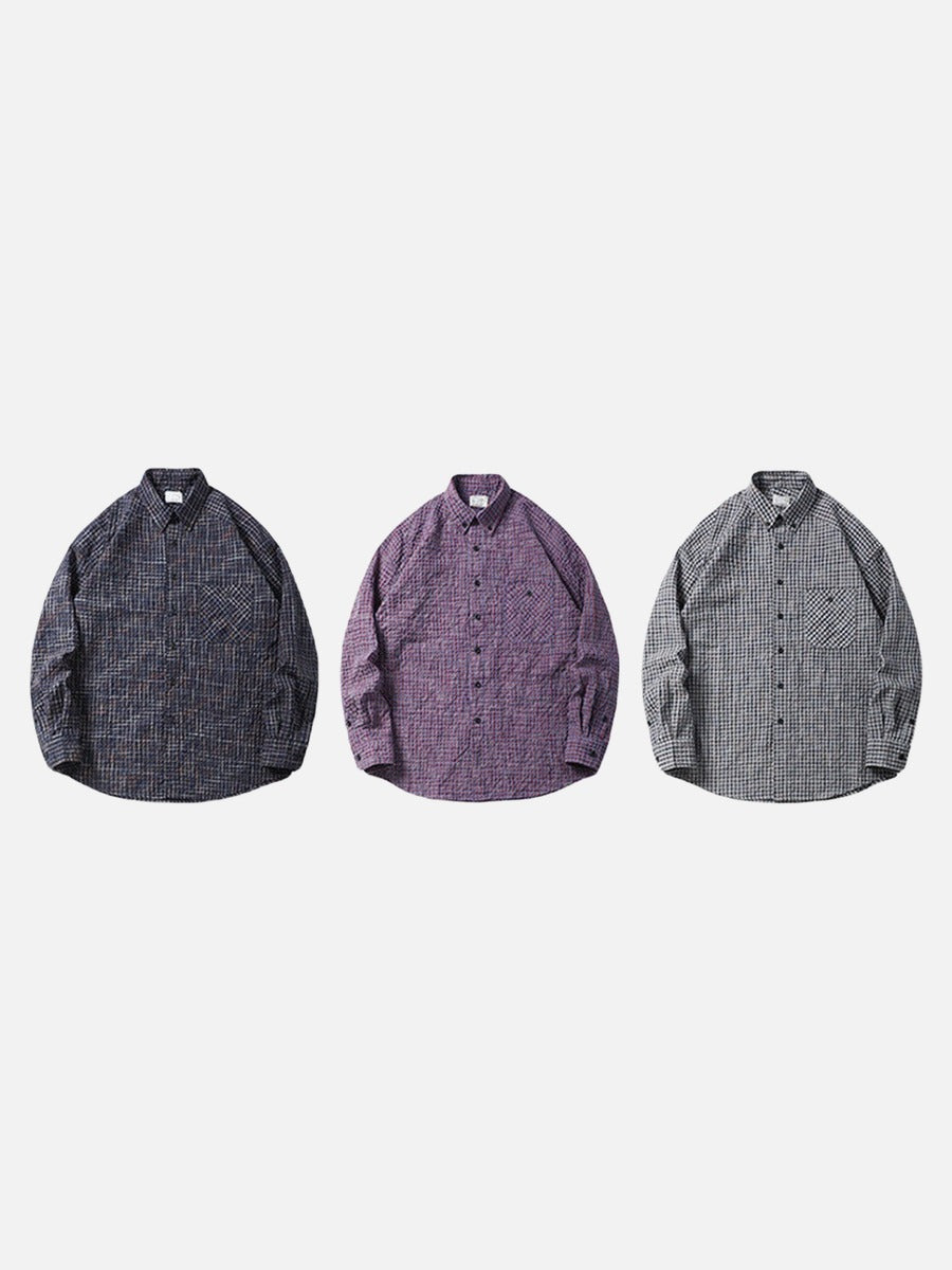 DAXUEN Long sleeve button-down shirt with grid check pattern