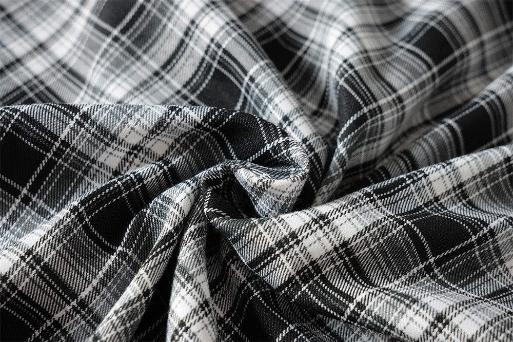 Winged Plaid Oversized Black Shirt