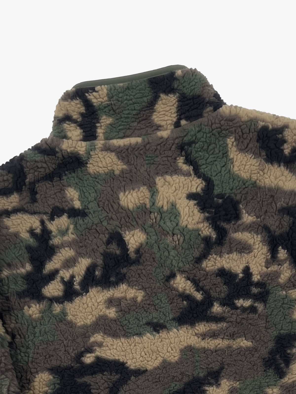 Letter Embroidered Camo Fleece Pullover Jacket; Forest Camouflage / S, Forest Camouflage / M, Forest Camouflage / L, Forest Camouflage / XL, Forest Camouflage / 2XL