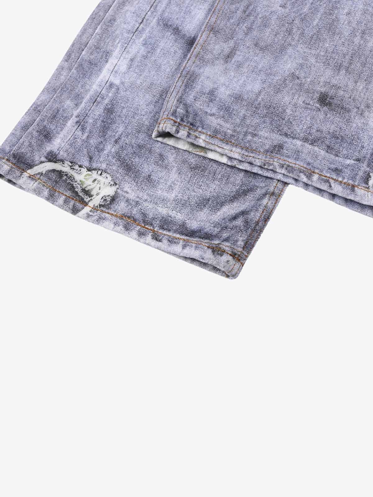 3D Graphic Distressed Wide-Leg Jeans