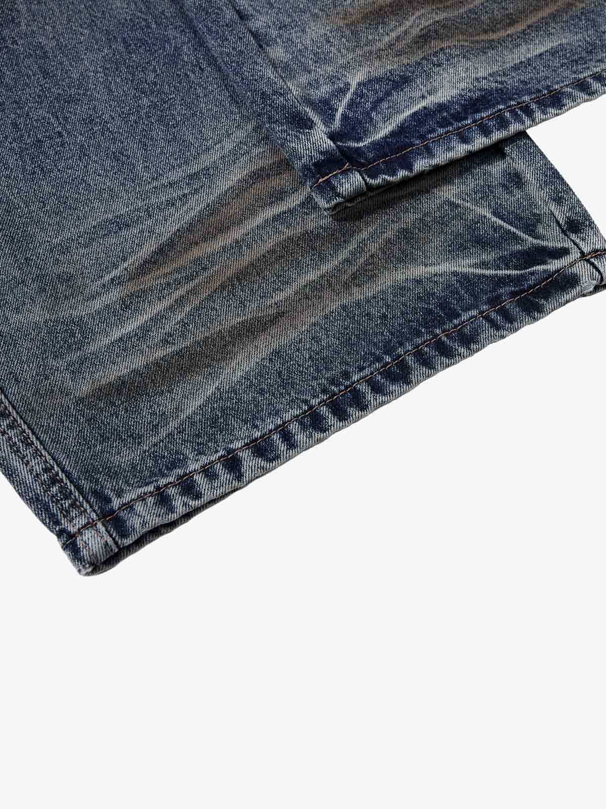 Studded Curved-Seam Washed Wide-Leg Jeans