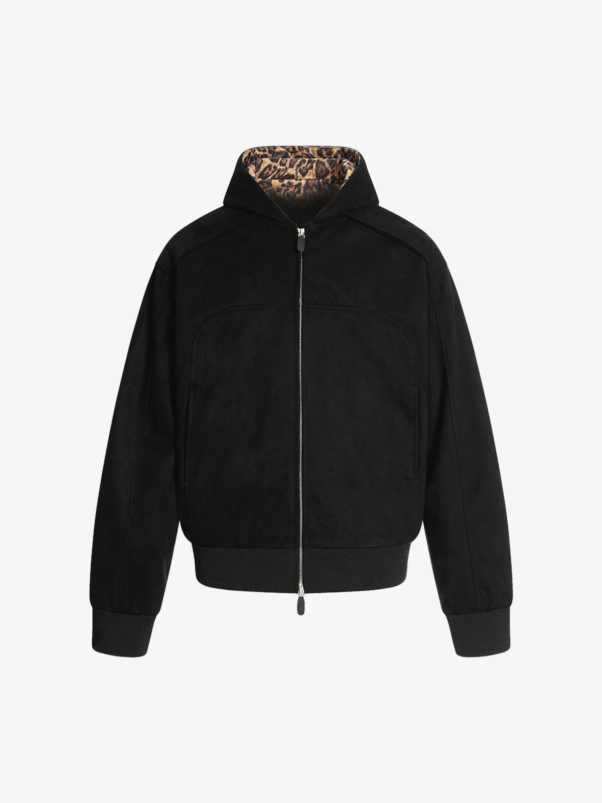 Suede Leopard-Trimmed Paneled Bomber Jacket 
