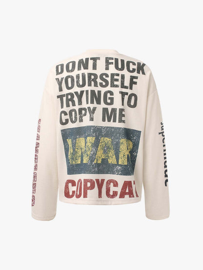 Waffle Knit Graphic Print Crewneck Sweatshirt - 2496; Apricot / S, Apricot / M, Apricot / L, Apricot / XL, Apricot / 2XL, Apricot / 3XL