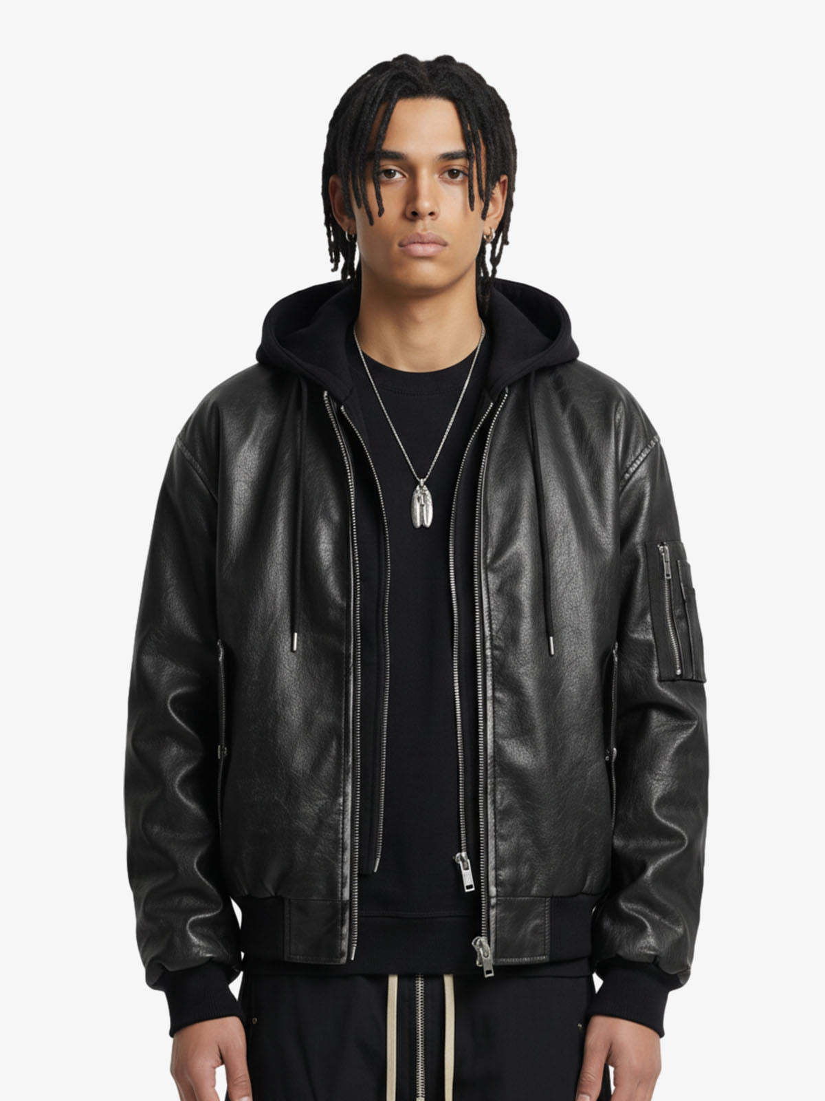 Retro Distressed Washed PU Leather Cotton Jacket; Black / M, Black / L, Black / XL, Black / 2XL