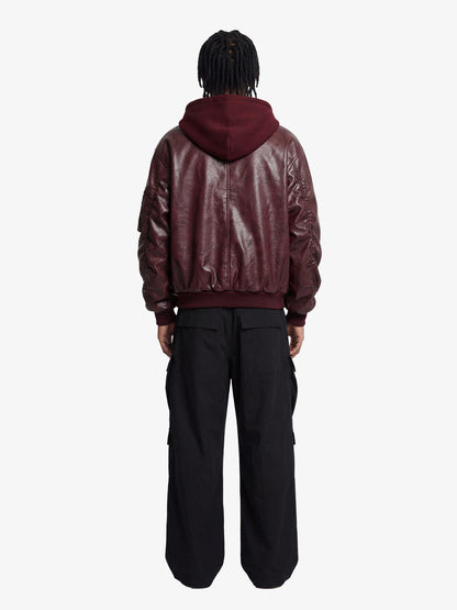 Retro Distressed Washed PU Leather Cotton Jacket; Fire Brick / M, Fire Brick / L, Fire Brick / XL, Fire Brick / 2XL