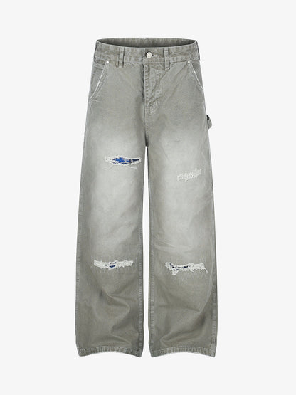 Plaid Patchwork Workwear Jeans