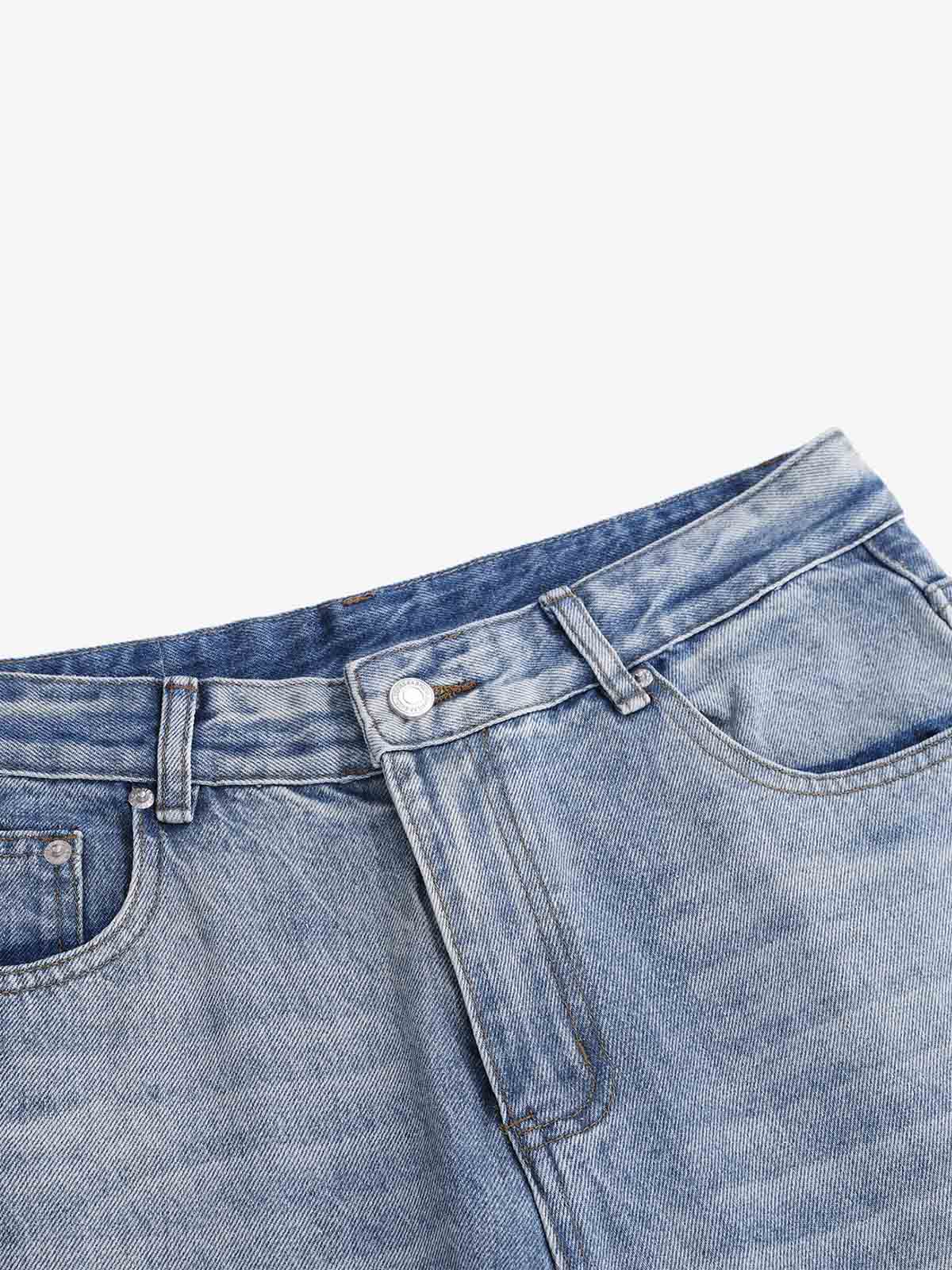 Pink Letter Embroidered Curved-Seam Jeans; Blue / S, Blue / M, Blue / L, Blue / XL
