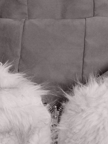 Oversized Reversible Fur Hooded Jacket - 2544; Gray / S, Gray / M, Gray / L, Gray / XL, Gray / 2XL