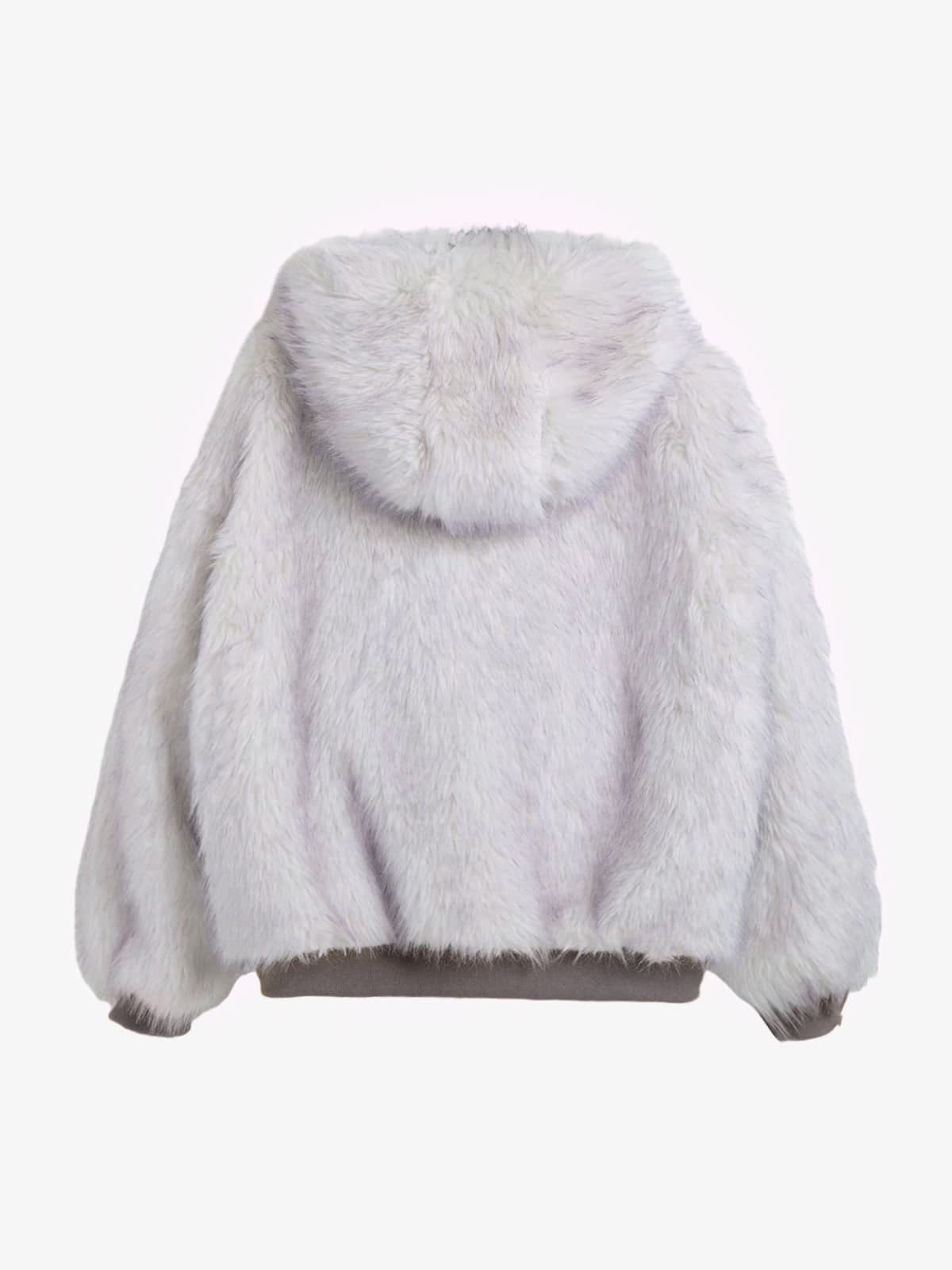 Oversized Reversible Fur Hooded Jacket - 2544; Gray / S, Gray / M, Gray / L, Gray / XL, Gray / 2XL