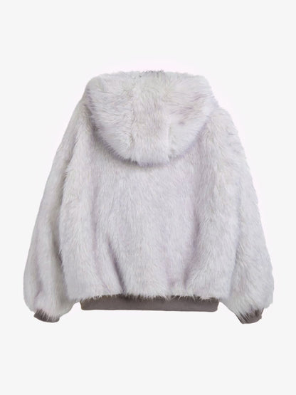 Oversized Reversible Fur Hooded Jacket - 2544; Gray / S, Gray / M, Gray / L, Gray / XL, Gray / 2XL