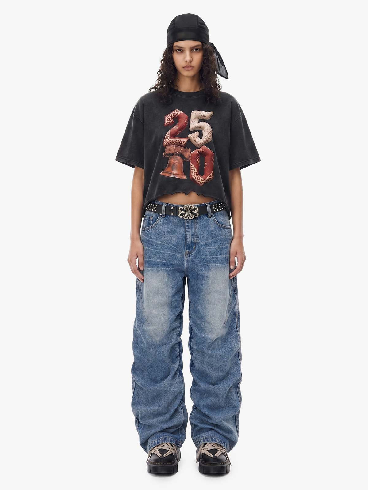 Y2K Faded Stacked Denim Jeans; Blue / S, Blue / M, Blue / L, Blue / XL