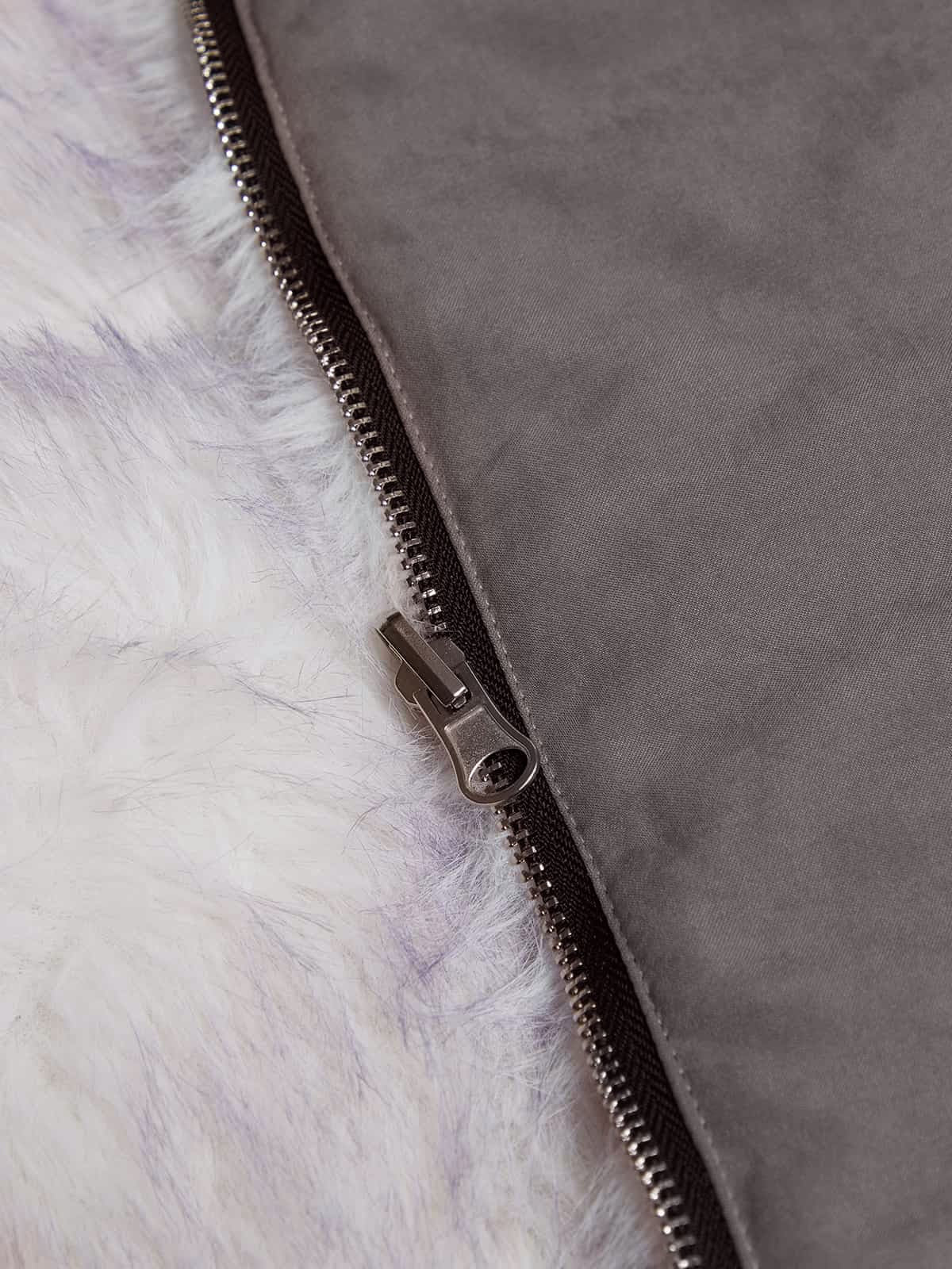 Oversized Reversible Fur Hooded Jacket - 2544; Gray / S, Gray / M, Gray / L, Gray / XL, Gray / 2XL
