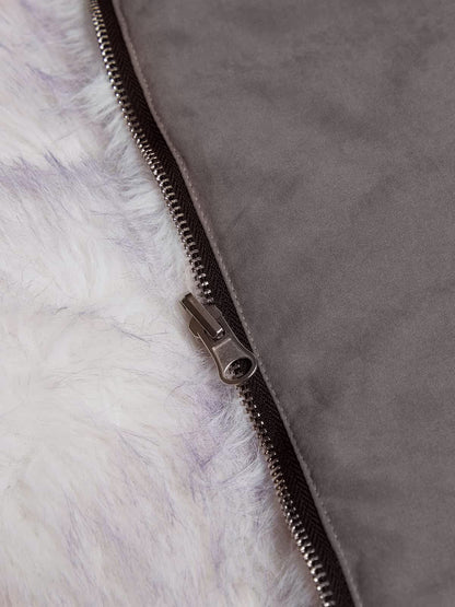 Oversized Reversible Fur Hooded Jacket - 2544; Gray / S, Gray / M, Gray / L, Gray / XL, Gray / 2XL