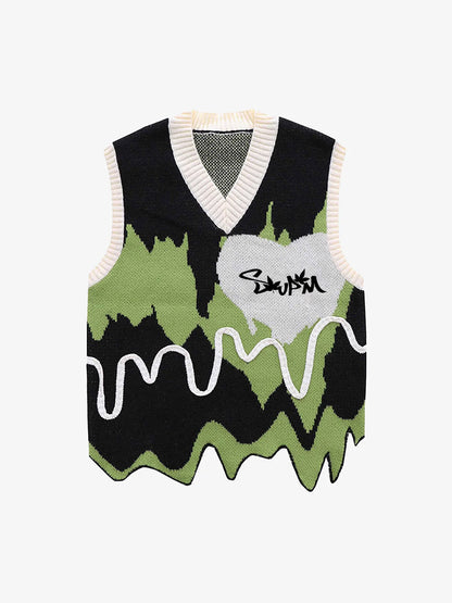 Thesupermade Graffiti Love V-neck Irregular Sweater - 1695; Black / S, Black / M, Black / L, Black / XL, Black / 2XL, Black / 3XL