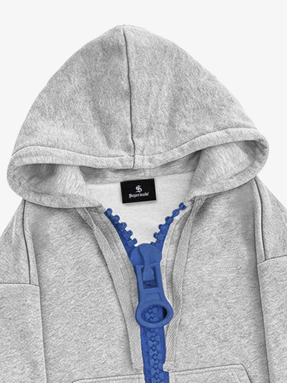 Chunky Zip Boxy Fit Zip-Up Hoodie; Gray / S, Gray / M, Gray / L, Gray / XL, Gray / XXL