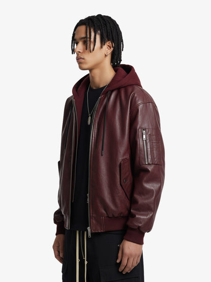 Retro Distressed Washed PU Leather Cotton Jacket; Fire Brick / M, Fire Brick / L, Fire Brick / XL, Fire Brick / 2XL