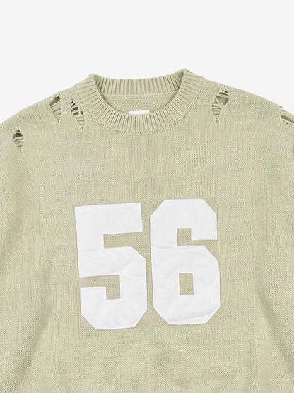 Distressed '23' Appliqué Boxy Fit Sweater; Green / M, Green / L, Green / XL