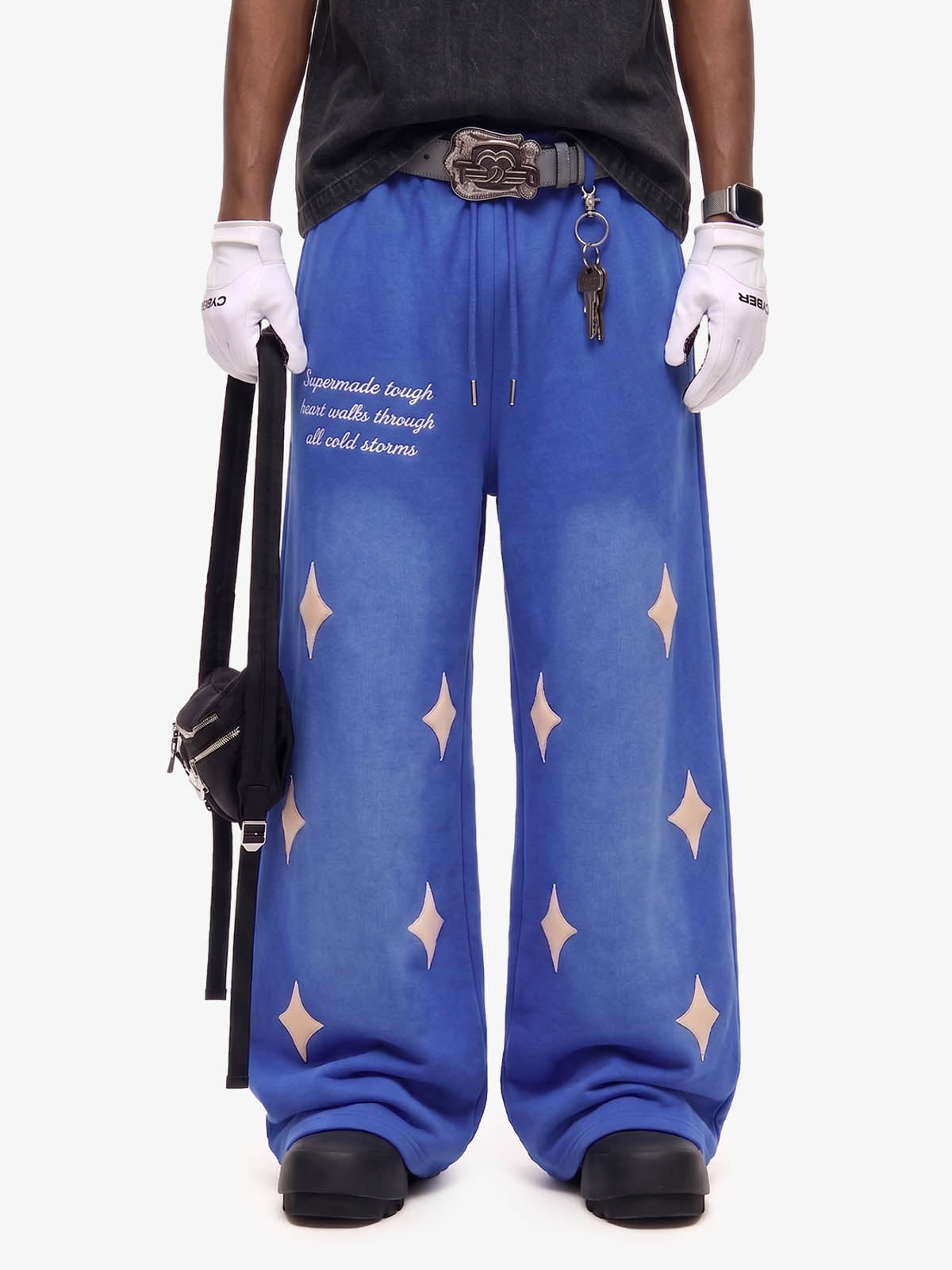 Spray Paint Star Print Distressed Sweatpants; Royal Blue / M, Royal Blue / L, Royal Blue / XL, Royal Blue / 2XL