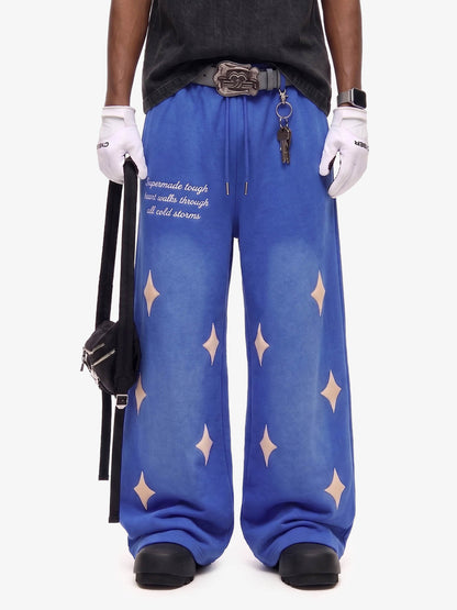 Spray Paint Star Print Distressed Sweatpants; Royal Blue / M, Royal Blue / L, Royal Blue / XL, Royal Blue / 2XL