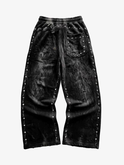 Distressed Rhinestone Sweatpants; Black / S, Black / M, Black / L, Black / XL, Black / 2XL