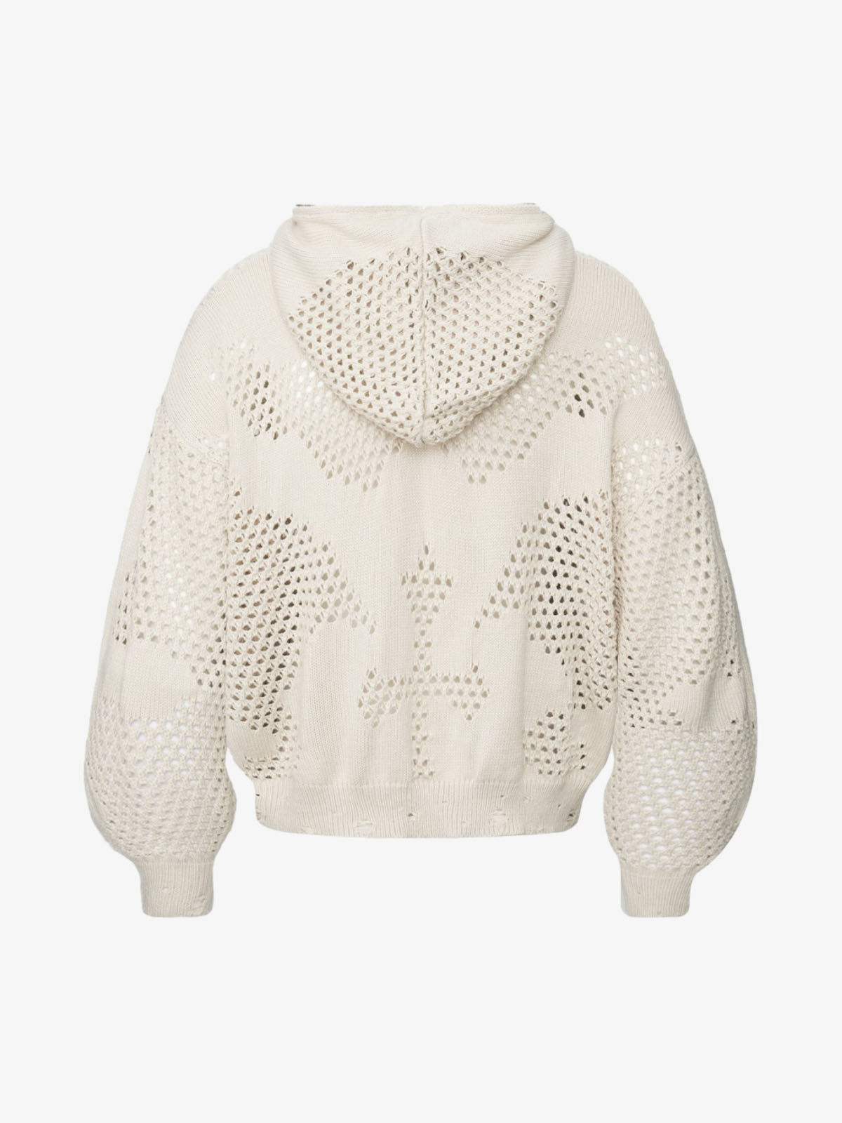 Knit Mesh Studded Boxy Zip-Up Hoodie; Beige / S, Beige / M, Beige / L, Beige / XL