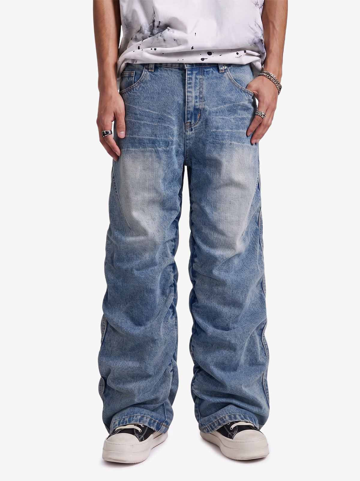 Y2K Faded Stacked Denim Jeans; Blue / S, Blue / M, Blue / L, Blue / XL