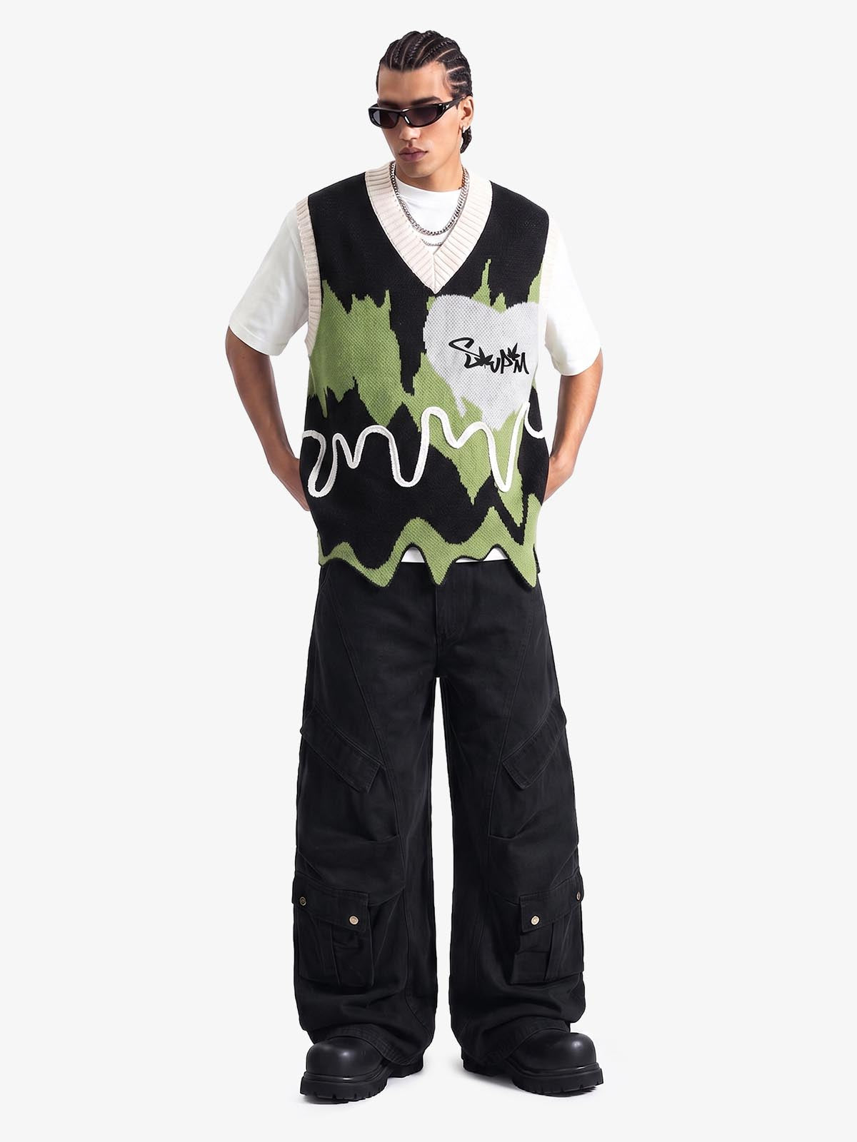 Thesupermade Graffiti Love V-neck Irregular Sweater - 1695; Black / S, Black / M, Black / L, Black / XL, Black / 2XL, Black / 3XL