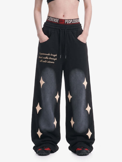 Spray Paint Star Print Distressed Sweatpants; Black / M, Black / L, Black / XL, Black / 2XL