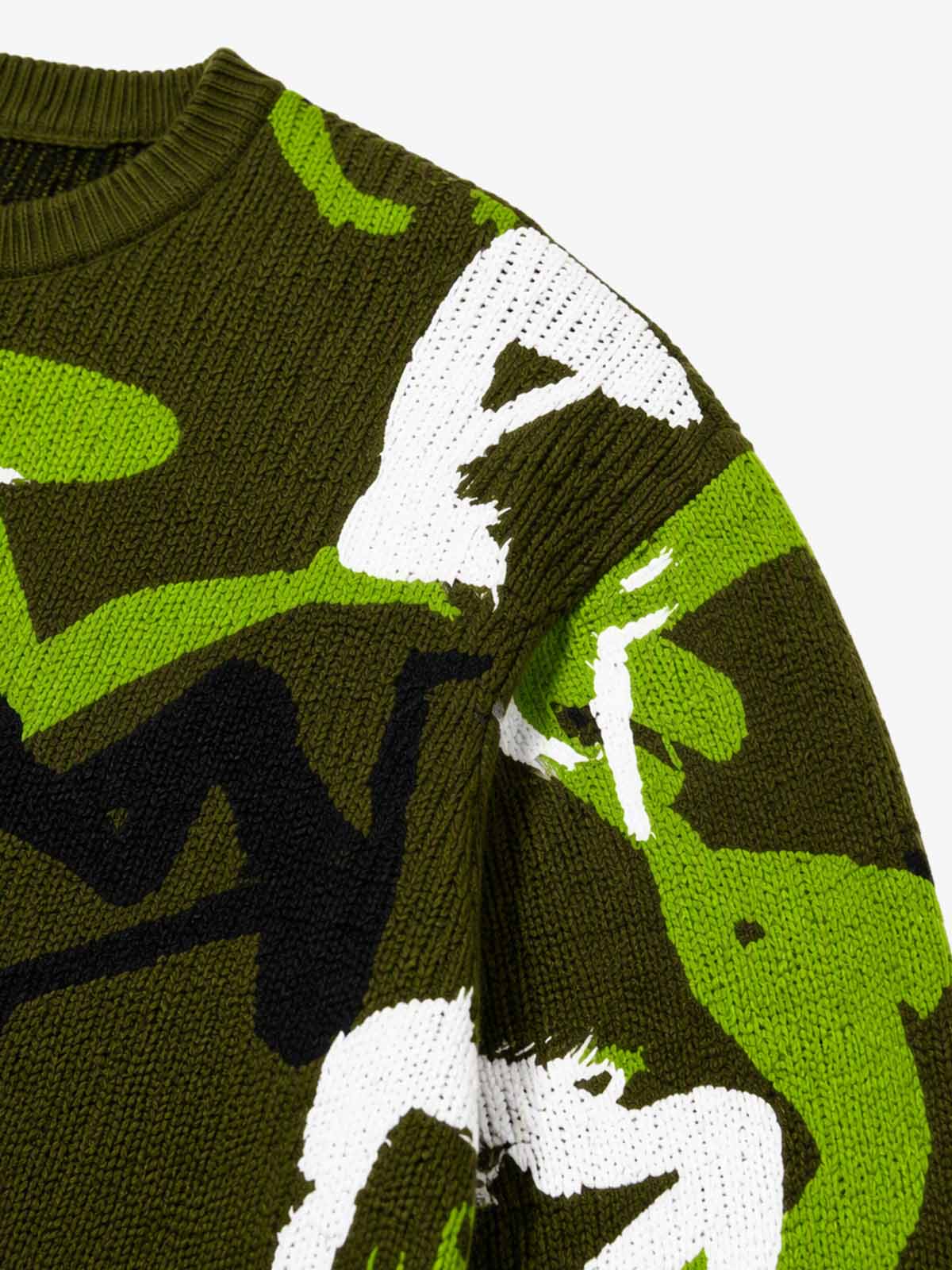 Abstract Camo Graphic Cropped Boxy Knit Sweater; Green / S, Green / M, Green / L, Green / XL, Green / 2XL