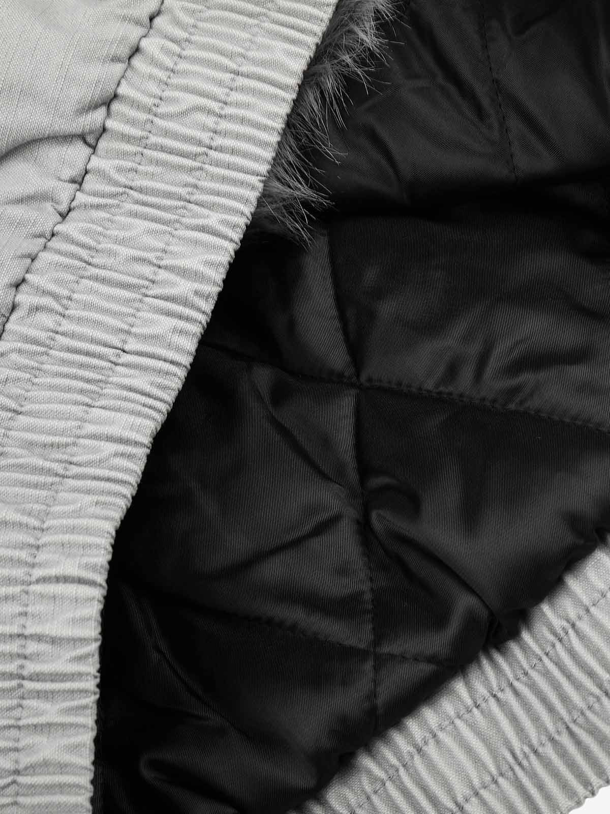Studded Faux-Fur Collar Bomber Coat; Gray / S, Gray / M, Gray / L, Gray / XL