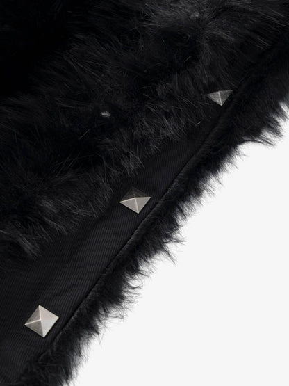Cross Detail Faux-Fur Coat; Black / M, Black / L, Black / XL