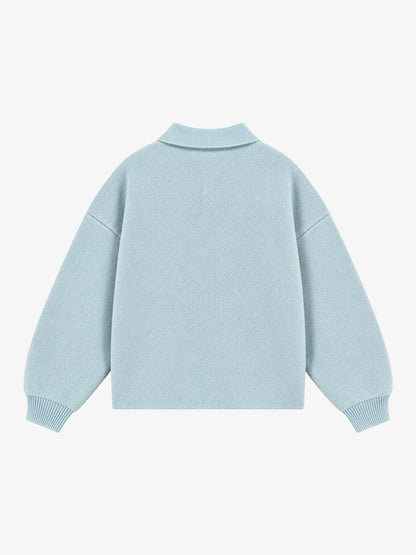 Art Story Graphic Jacquard Knit Polo Sweater; Blue / S, Blue / M, Blue / L, Blue / XL, Blue / 2XL