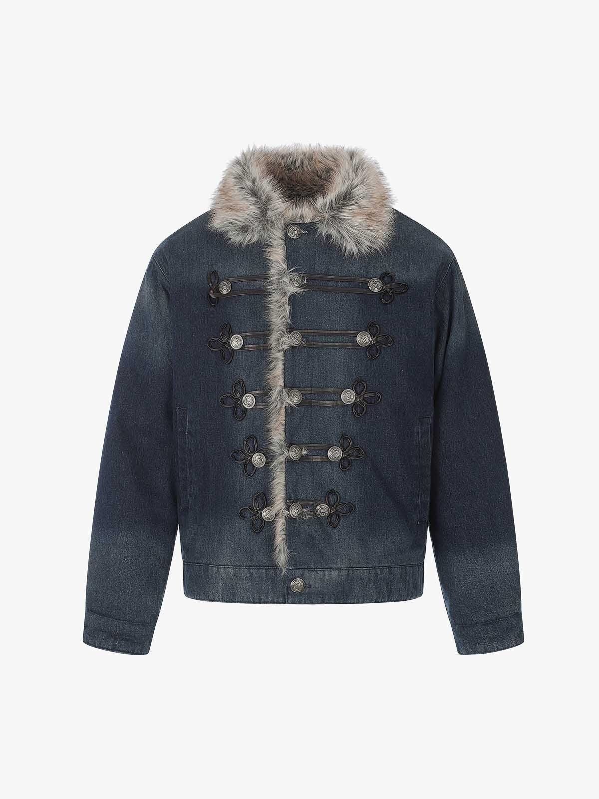 Faux-Fur Collar Multi-Button Quilted Coat