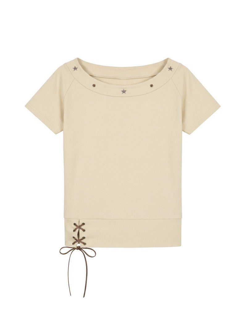 Lace-Up Detail Fitted Short Sleeve Top