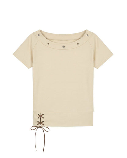 Lace-Up Detail Fitted Short Sleeve Top