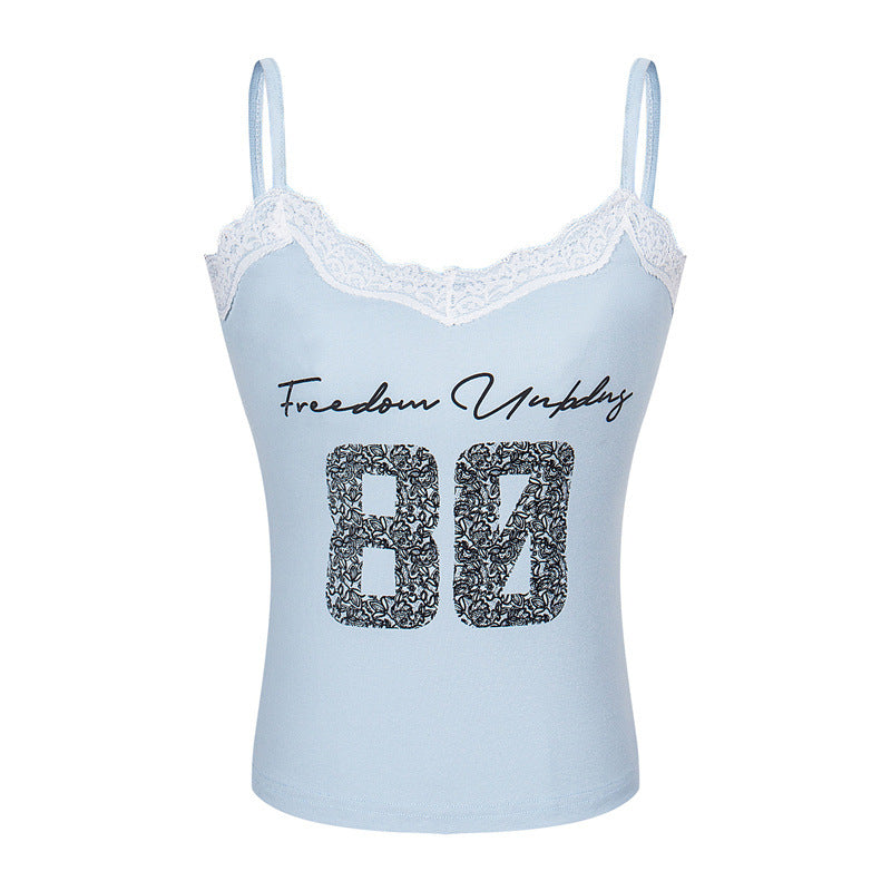 Lace Trim Graphic Cami Top