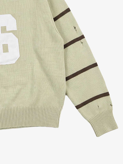 Distressed '23' Appliqué Boxy Fit Sweater; Green / M, Green / L, Green / XL