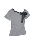 Bow Detail Fitted Short Sleeve Top