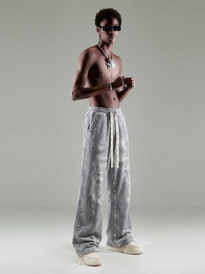 Distressed Rhinestone Sweatpants; Gray / S, Gray / M, Gray / L, Gray / XL, Gray / 2XL