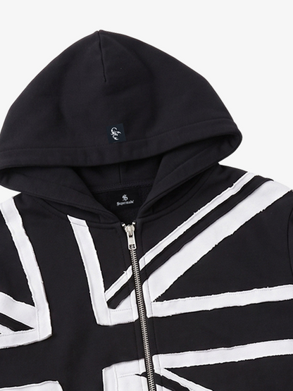 Street Style Union Jack Appliqué Hoodie; Black / S, Black / M, Black / L, Black / XL, Black / 2XL